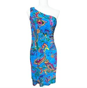 Lauren Ralph Lauren Paisley One-Shoulder Ruched Dress | Size 10 | Resort Ready